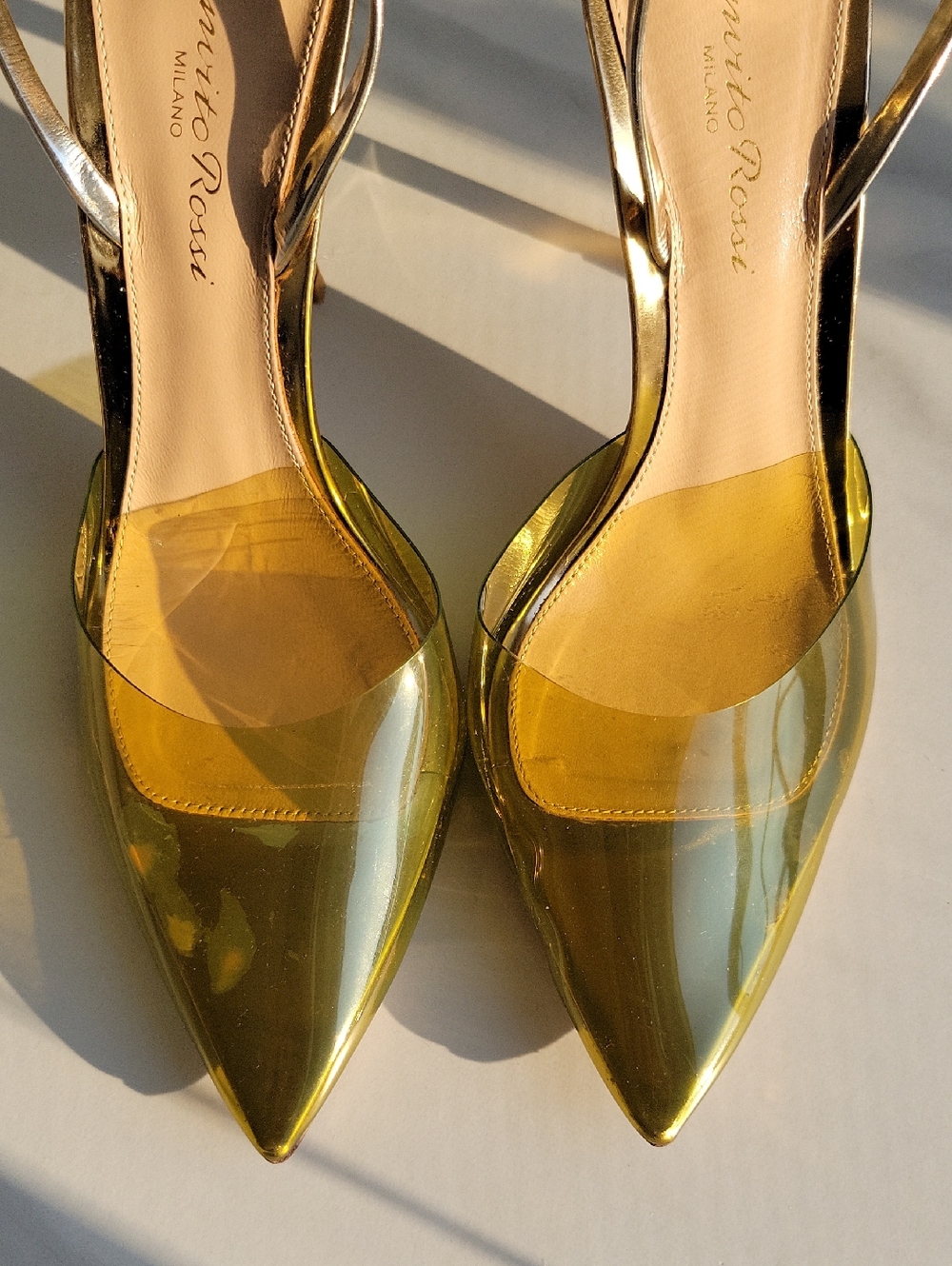 Gianvito Rossi Pointed Toe Yellow Transparent Slingback Pumps - Picture 8 of 16
